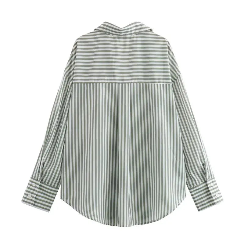 TRAF Shirts Summer Women's Tops 2024 New Chic Striped Loose Blouses Street Elegant Women's Joker Youth Shirt Tops