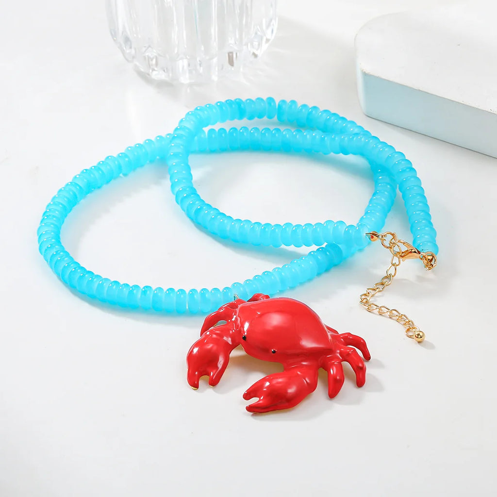 New Handmade Acrylic Beads Chains Choker Red Crab Pendant Necklaces for Women 2024 Trend Jewelry Collar Beach Party Accessories