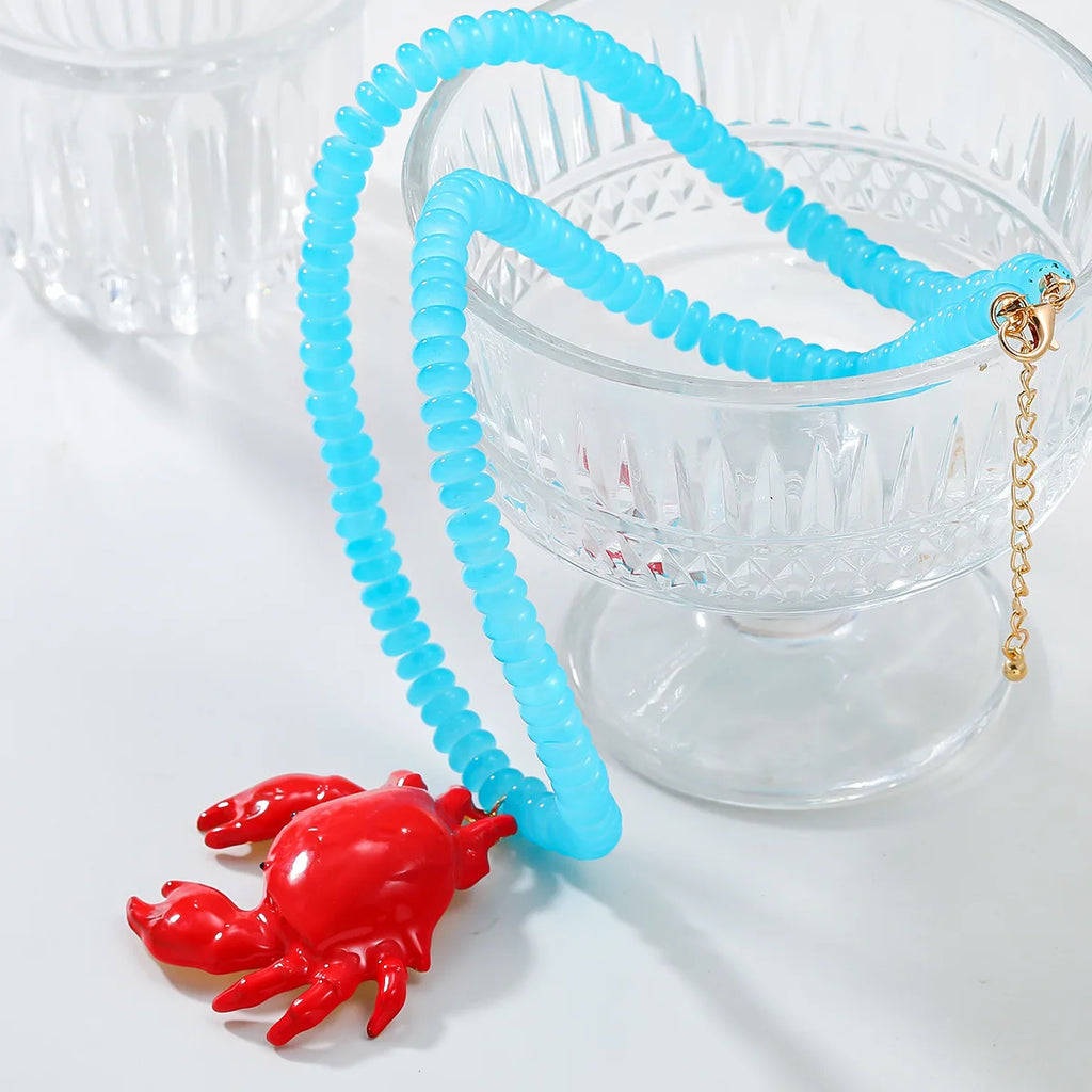 New Handmade Acrylic Beads Chains Choker Red Crab Pendant Necklaces for Women 2024 Trend Jewelry Collar Beach Party Accessories