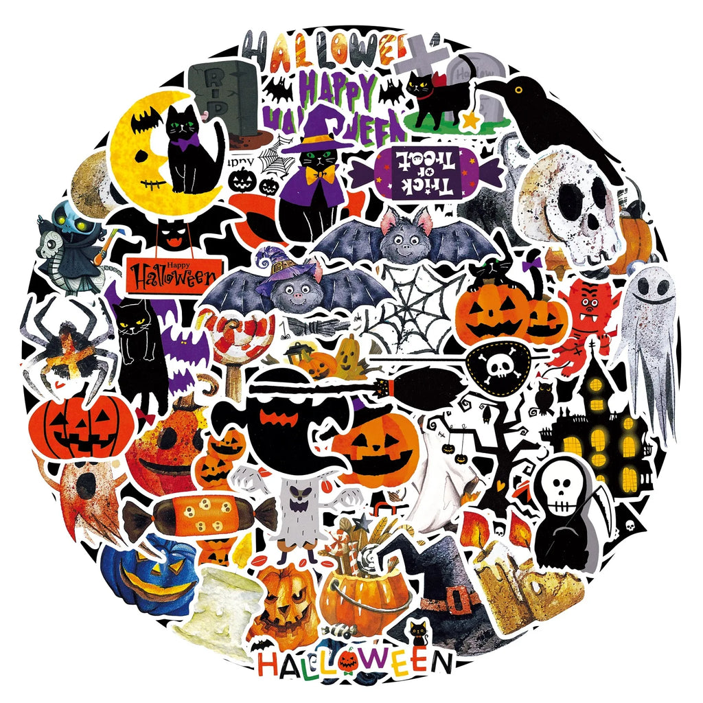 10/30/51PCS Halloween Scary Pumpkin Bat Ghost Stickers Decals Decoration Suitcase Scrapbooking Laptop Phone Stationery Toy Gift