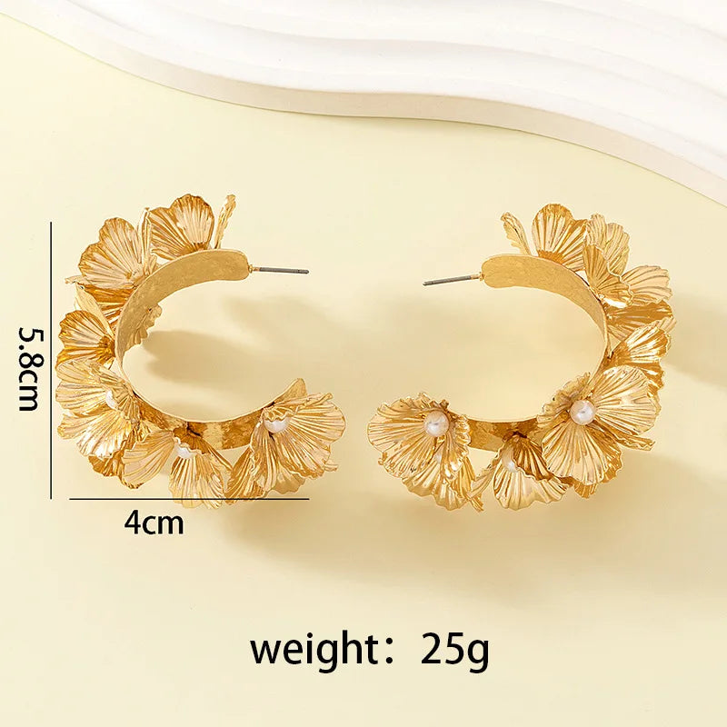 Fashion New Design Multi-layer Flower C-shaped Earrings for Women Party Painting Lacquer Floral Elegant Earring Jewelry