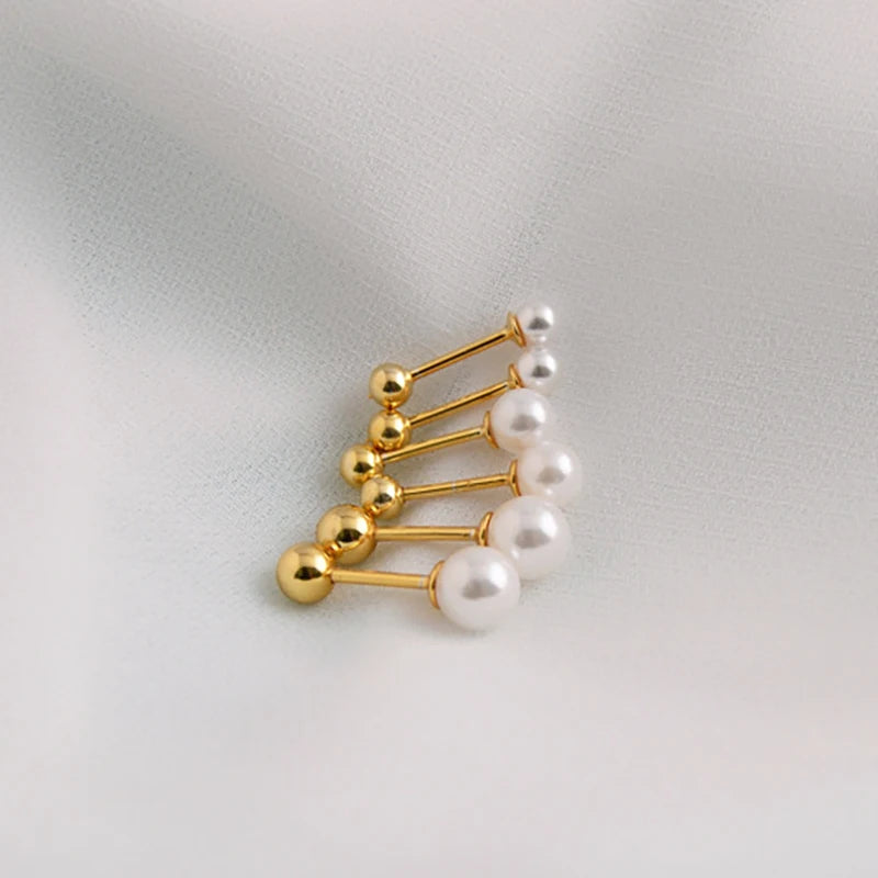 2pcs Stainless Steel Pearl Cartilage Helix Ear Piercing Stud Earrings For Women 3/4/5/6/7mm Tragus Piercing Earring Body Jewelry