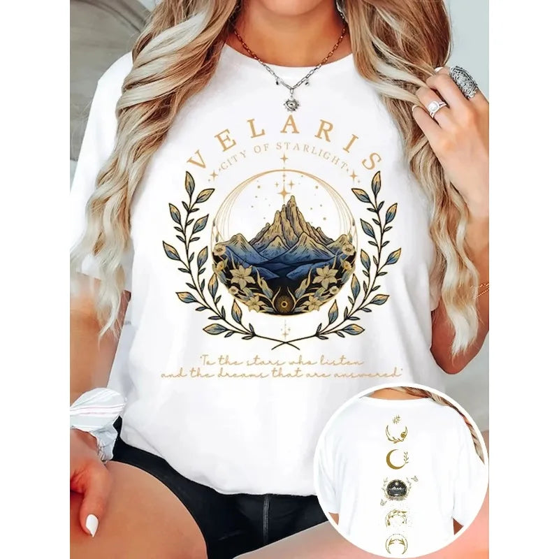 Velaris Starlight City Dark Academias T Shirt Velaris ACOTAR Casual Top Tee Women Loose Short Sleeve Tops Streetwear Fashion