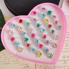 Load image into Gallery viewer, 12/36PCS/set Adjustable Kids Crystal Rings Jewelry Heart Star Square Open Finger Ring For Children Girl Party Gift