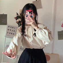 Load image into Gallery viewer, Peter Pan Collar Shirts Women Cute Korean Style Vintage Students Pure Girls Harajuku Female Fashion Chic Tops New Arrival Autumn