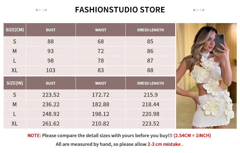 Sexy 3d Flower Hollow Out Halter Dress For Women Off Shoulder Sleeveless Slim Fit Dresses Fashion Female Beach Vacation Vestidos