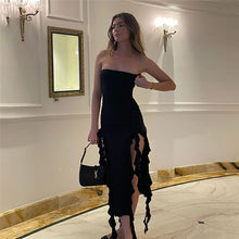 Load image into Gallery viewer, Y2k high split va va voom stitch trend women&#39;s traf new shoulder tube top bag hip slim irregular dress landing in Europe and Ame