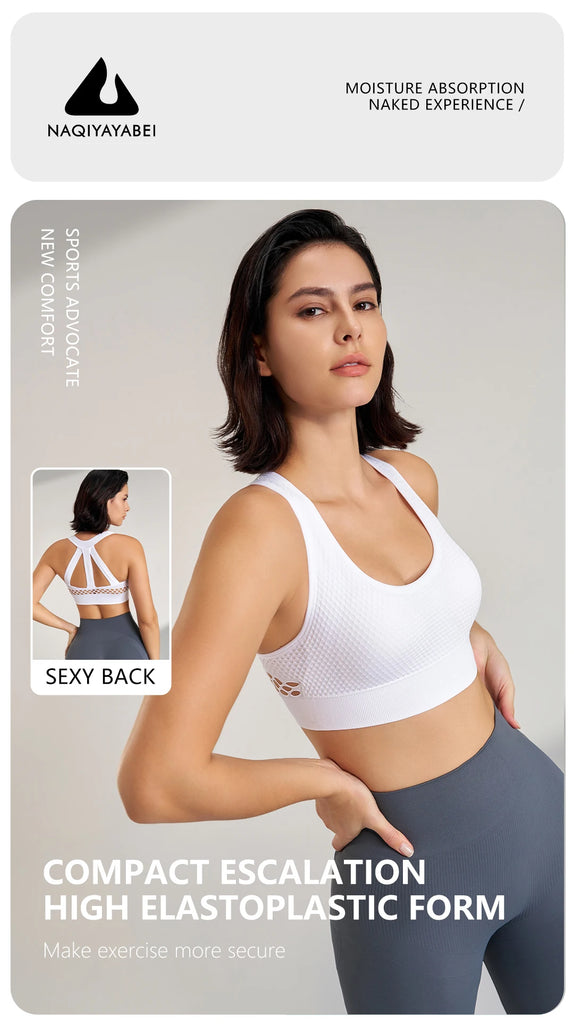 Women Shockproof Gathered Breathable Sports Underwear Running Workout Beauty Back Yoga Bra Fintess Gym Push UP Exercise Tops