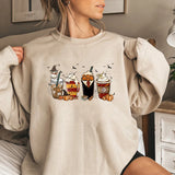 Latte Coffee Halloween Witch School Sweatshirt Fall Coffee Pumpkin Hoodies Retro Halloween Sweatshirt Vintage Halloween Gift Top