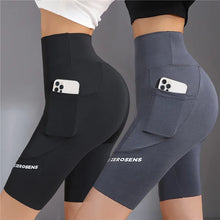 Load image into Gallery viewer, Women&#39;S Gym Short Leggings With Pockets Outdoor Cycling Gym Fitness Push Up Hip Lift Pants Seamless Elastic High Waist Tights