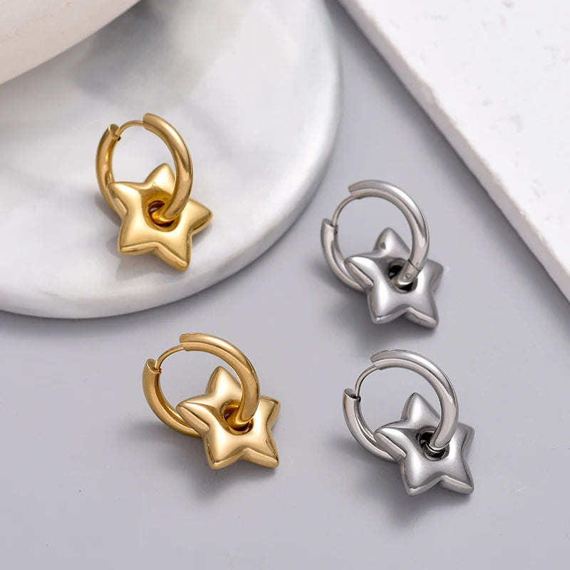 Classic Stainless Steel Heart Star Hoop Earrings For Women Punk Hip Hop Gold Silver Color Y2K Jewelry Female Earrings oorbellen