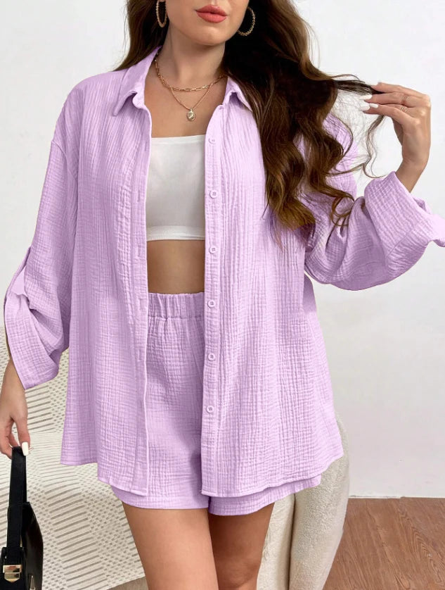 Solid Color Casual Loose Short Pants Sets For Women 2024 Elegant Summer Women's Two Pieces Suit Full Set Female Outfit Clothes