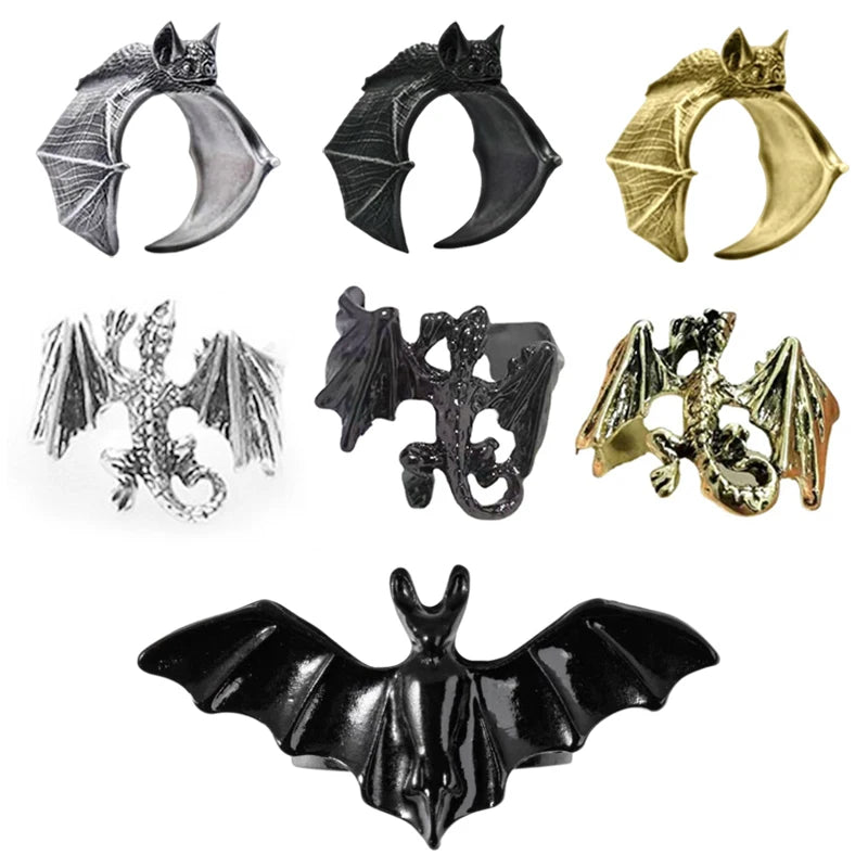 Bat Rings Retro Style Men Women Punk Gothic Opening Adjustable Finger Ring Halloween Party Hip Hop Jewelry Accessories