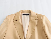 Load image into Gallery viewer, TRAFZA Spring Fashion Women Blazer Tops Gold Turn-Down Collar Long Sleeves Pockets Single Breasted Female Chic Coats Office Lady