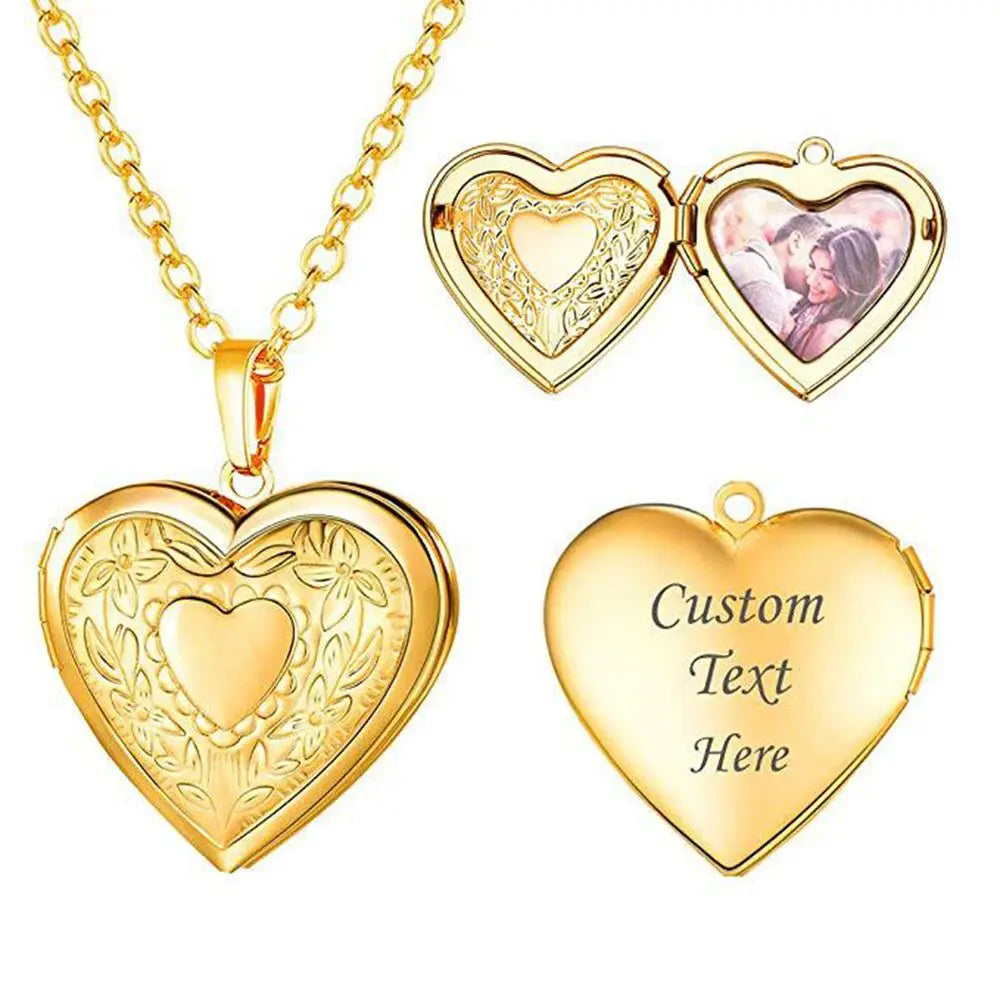 Heart Shaped Locket Pendants Necklaces For Women Gold Color Photo Frame Valentine Lovers Necklace Gift Fashion Jewelry