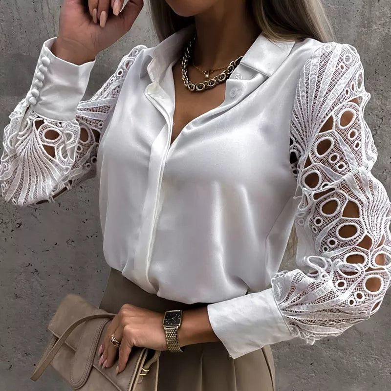 Fashion Women Blouses Autumn Chiffon Blouse Cotton Edge Lace Blouses Shirt Butterfly Flower Shirt Women Tops Blusas New 4073