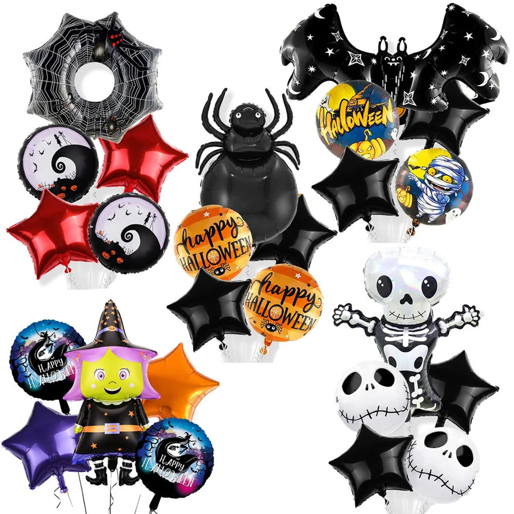 5 PCS Happy Halloween Foil Balloons Skull Pumpkin Ghost Bat Mylar Balloons Halloween Party Props Home Decoration Kids Gifts Toys