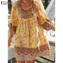 Load image into Gallery viewer, ZANZEA V-Neck Short Sleeve Floral Printed Sundress Women Summer Bohemian Dress Vintage Loose Elegant Casual Holiday Beach Robe