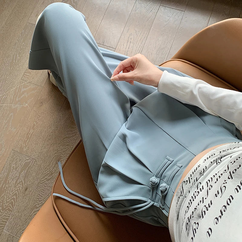 High Waist Buttons Suit Wide Leg Women's Full Pants 2024 New Spring Summer Female Elegant Minimalism Straight Loose Trousers