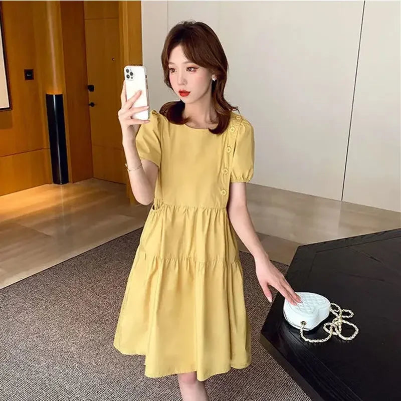 Yellow Short Silk Women's Dress Black Mini Female Dresses 2024 Kawaii Clothing Cute Fairy Chiffon Satin New in Cotton Luxury Xxl