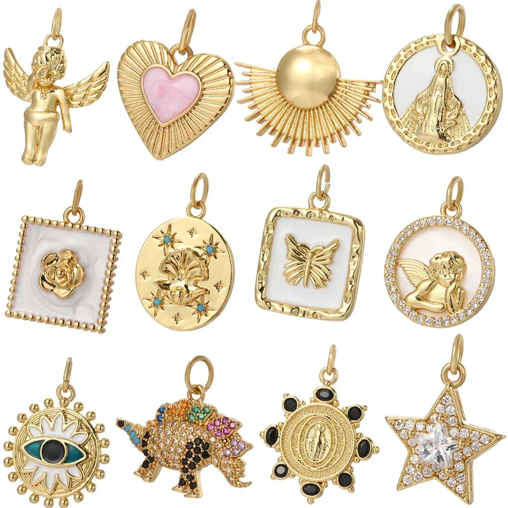 Angel Heart Charms Diy Earrings Necklace Bracelet Gold Color Butterfly Evil Blue Eye Charms for Jewelry Making Supplies