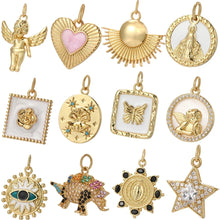 Load image into Gallery viewer, Angel Heart Charms Diy Earrings Necklace Bracelet Gold Color Butterfly Evil Blue Eye Charms for Jewelry Making Supplies