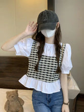 Load image into Gallery viewer, Sweet Spliced Ruffles Striped Puff Sleeve Fake Two Piece Blouse Women&#39;s Clothing 2023 Summer New Casual Pullovers Plaid Shirt