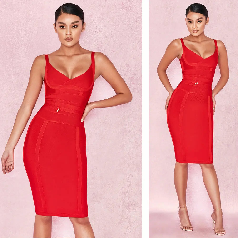 WillBeNice Sexy Bodycon Spaghetti Birthday Pink Bandage Dresses For Women 2022 Belt Sashes Wedding Dresses Evening Red Vestidos