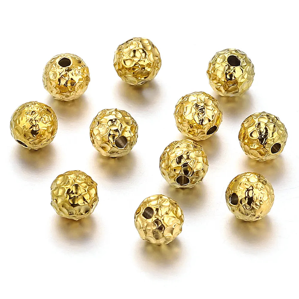 10pcs 4 6 8mm Gold Plated Stainless Steel Frosted Hammered Ball Beads Charm Loose for Bracelet DIY Jewelry Making Supplies Waist