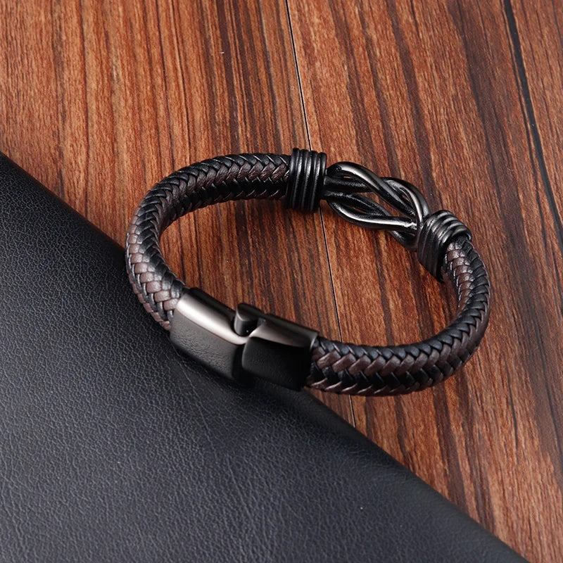 Stainless Steel Genuine Leather Men Bracelet Black/Brown Color Multi-Layers Accessories Jewelry For Male Female Couple Gift