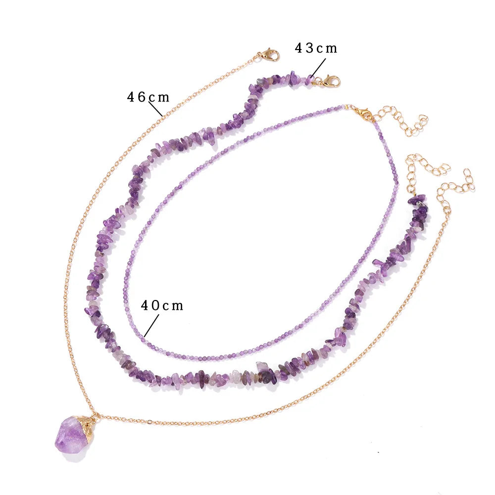 3Pcs/Lot Irregular Stone Necklaces Freeform Natural Stone Pendant Necklace Crystals Amethysts Necklace for Women Men Jewelry