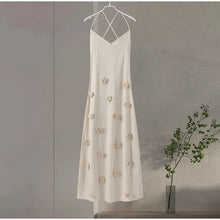 Load image into Gallery viewer, Elegant 3d Flower Knitted Dresses For Women V-neck Backless Sleeveless Lace Up Female Maxi Dress 2024 Summer Lady Beach Robe New