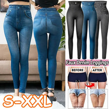 Load image into Gallery viewer, Women Super Strety Leggings Fashion Faux Denim Jeans Leggings Sexy Long Pocket Printing Leggins Summer Casual Pencil Pants