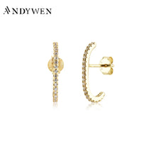 Load image into Gallery viewer, ANDYWEN 100% 925 Sterling Silver Gold Gold Line Piercing Stud Earring Women Pendiente Luxury Jewelry 2022 Crystal Jewelry