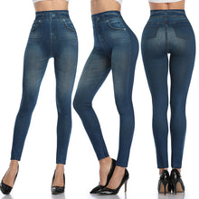 Load image into Gallery viewer, Women Super Strety Leggings Fashion Faux Denim Jeans Leggings Sexy Long Pocket Printing Leggins Summer Casual Pencil Pants